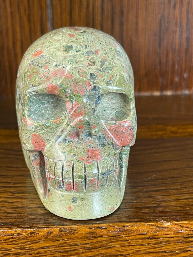 Unakite Skull Carving #1 348g- Gratitude