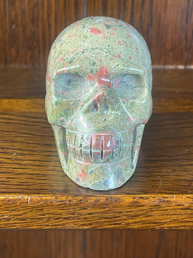 Unakite Skull Carving #2 308g Gratitude