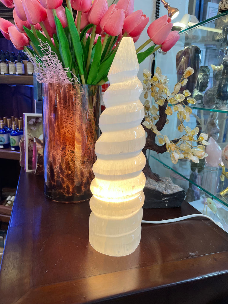 Selenite Spiral Lamp 30cm with Globe