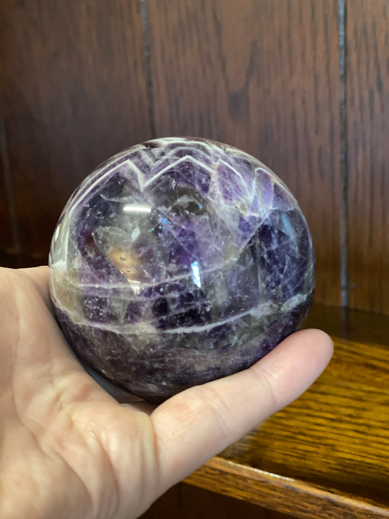 Chevron Amethyst Sphere & Stand 571g - Spiritual Journey