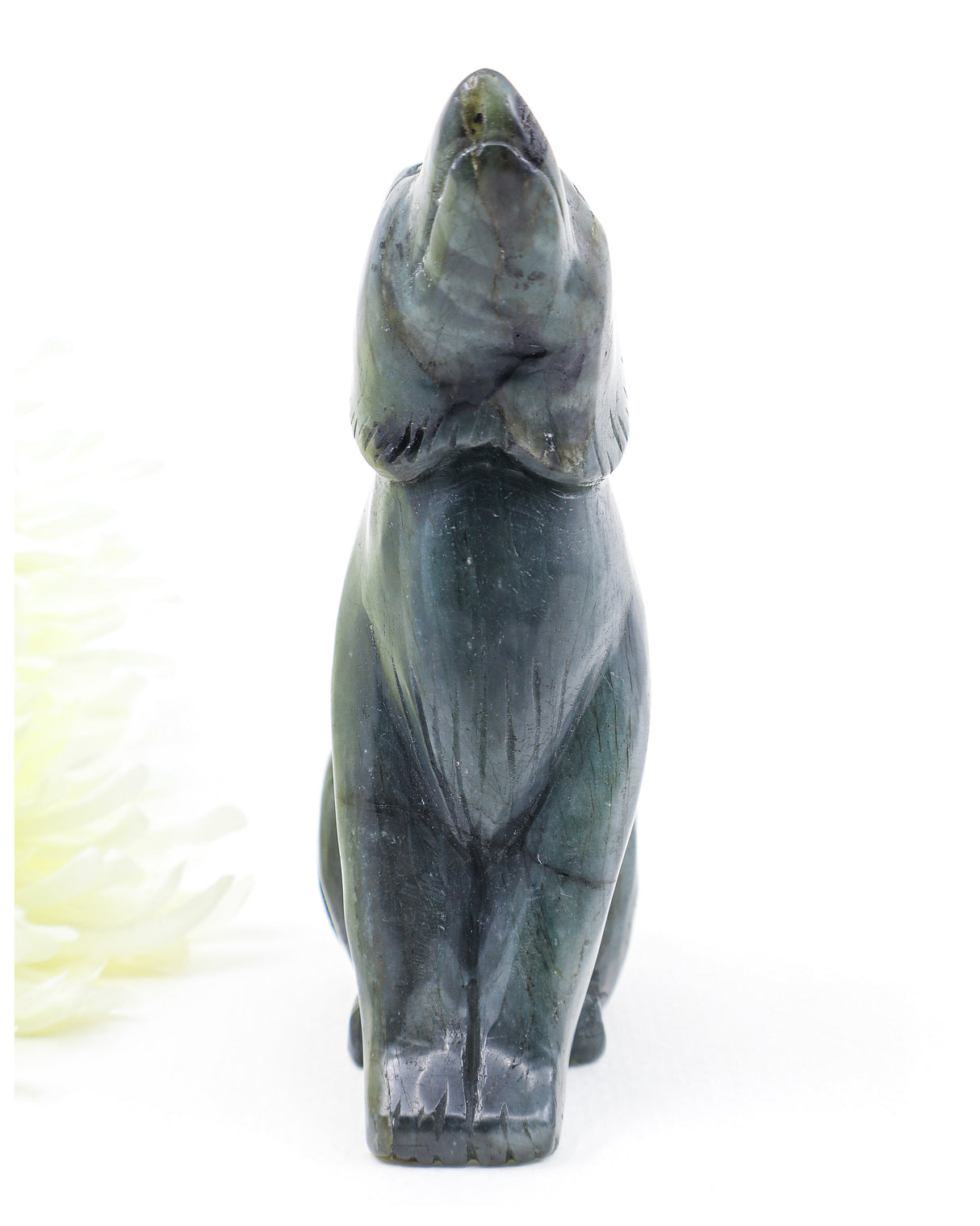 Moon Guardian Labradorite Wolf Carving