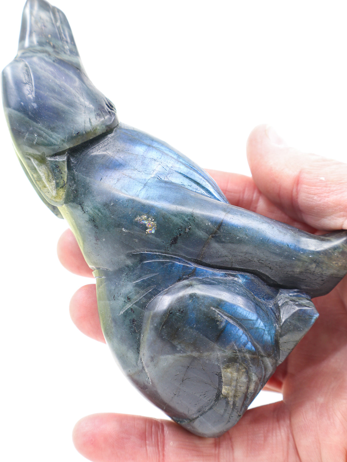 Moon Guardian Labradorite Wolf Carving
