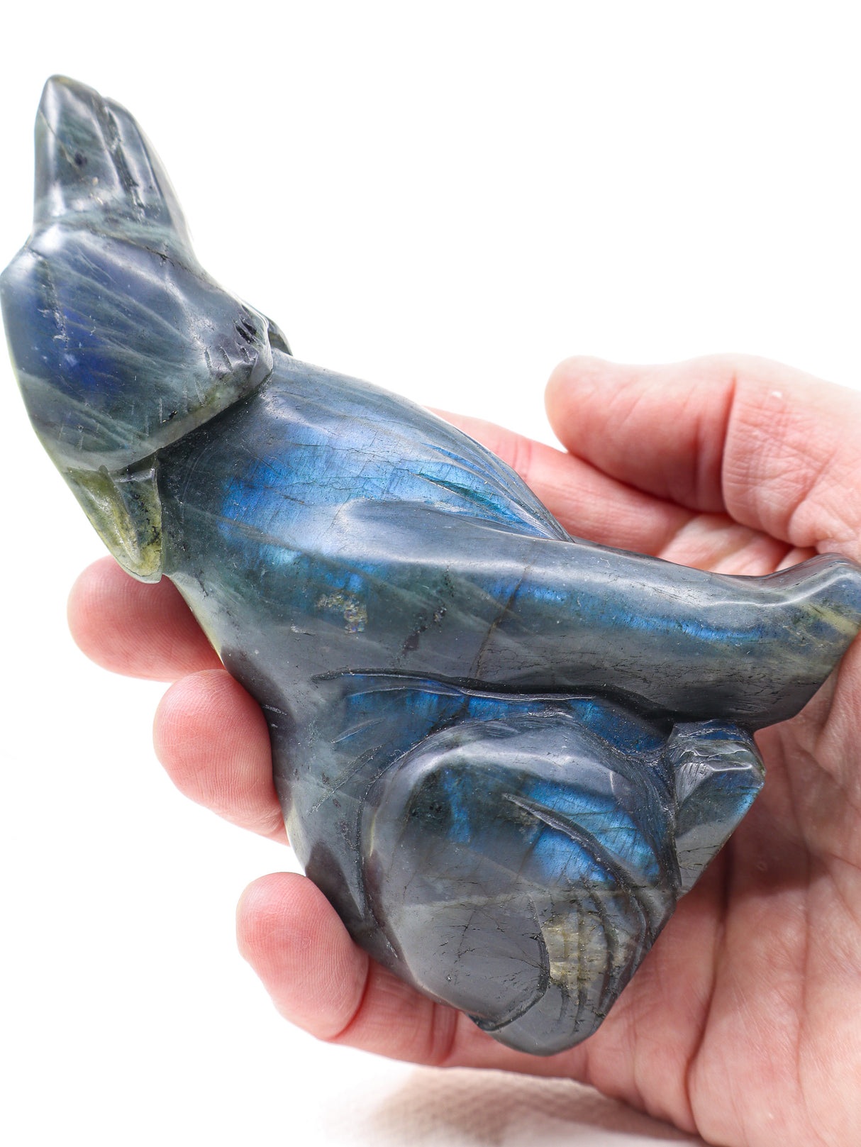 Moon Guardian Labradorite Wolf Carving