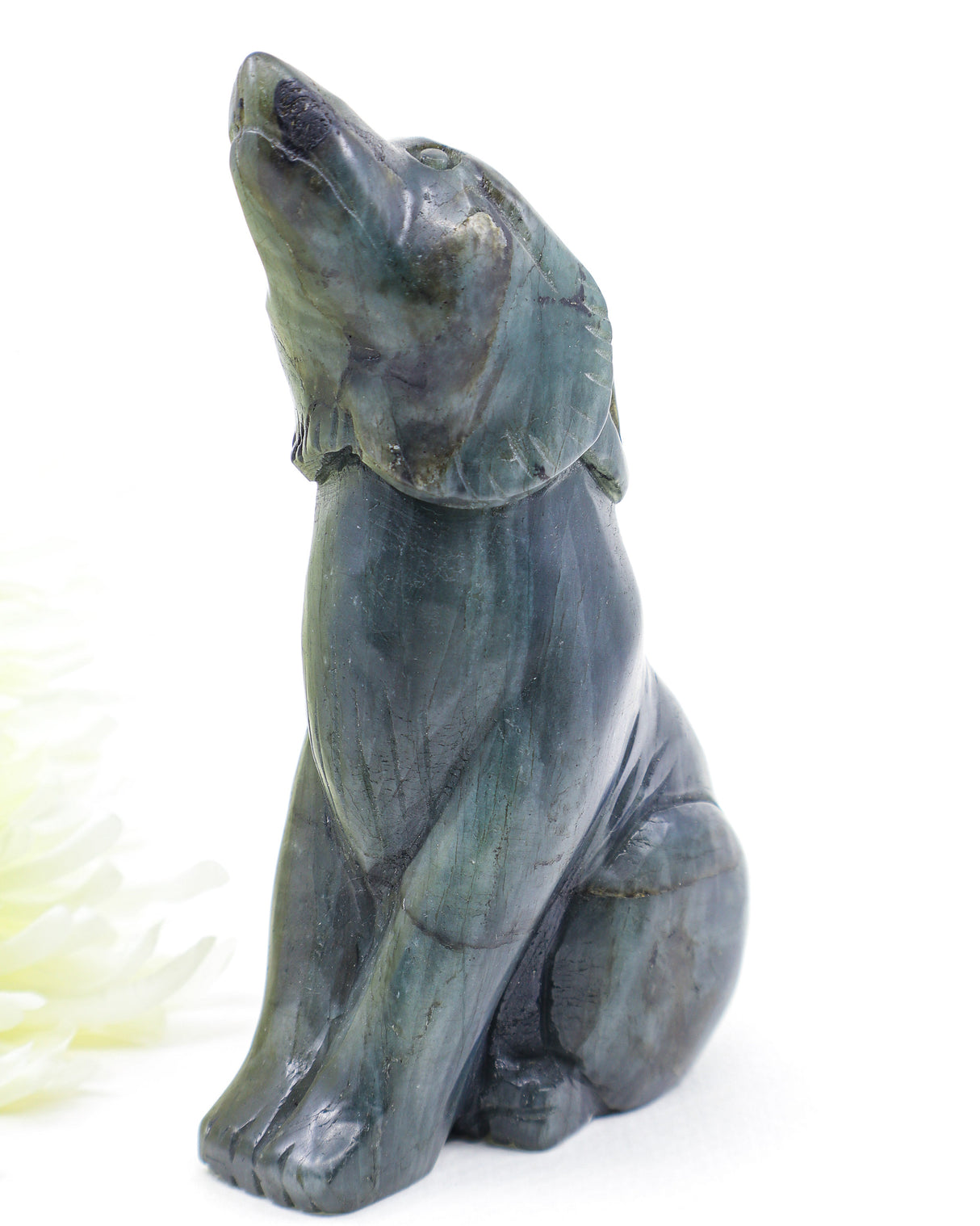 Moon Guardian Labradorite Wolf Carving