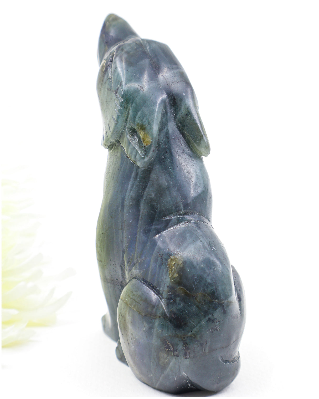 Moon Guardian Labradorite Wolf Carving