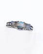 Natural Labradorite sterling silver ring Size 8 with three blue flash Labradorite gemstones and ornate oxidised silver detailing, crystal ring Australia.