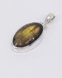 Natural Labradorite sterling silver pendant with golden honey and bronze flash, oval Labradorite gemstone set in polished .925 silver, 4.8cm long.