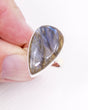 Natural Labradorite sterling silver ring Size 8 with elongated teardrop gemstone, blue violet and golden flash, .925 silver crystal ring Australia.
