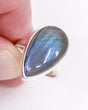 Natural Labradorite sterling silver ring Size 7 with blue violet flash, elongated teardrop Labradorite gemstone ring in .925 silver Australia.
