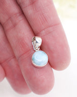 Petite Round Larimar Silver Pendant | Peace & Ocean Serenity