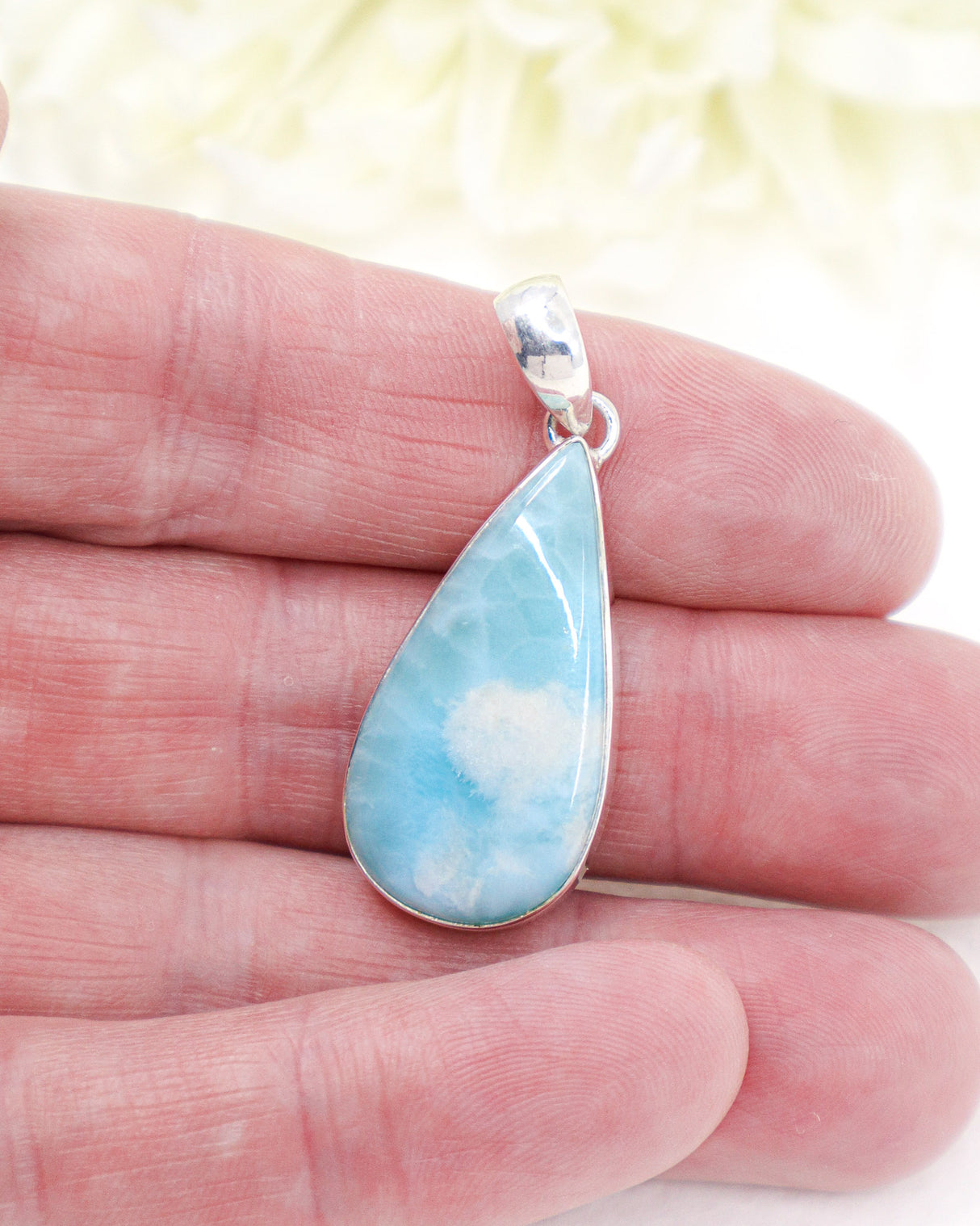 Teardrop Larimar Silver Pendant | Ocean Calm & Feminine Energy