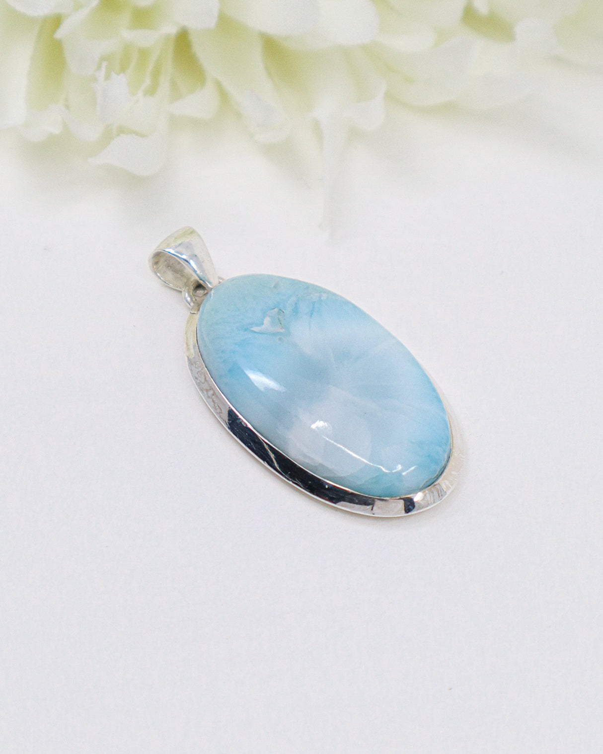 Large Oval Larimar Silver Pendant | Ocean Serenity & Soul Healing