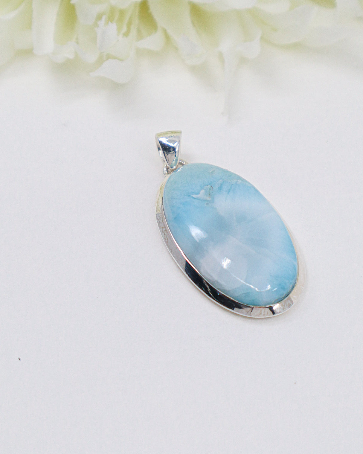 Large Oval Larimar Silver Pendant | Ocean Serenity & Soul Healing