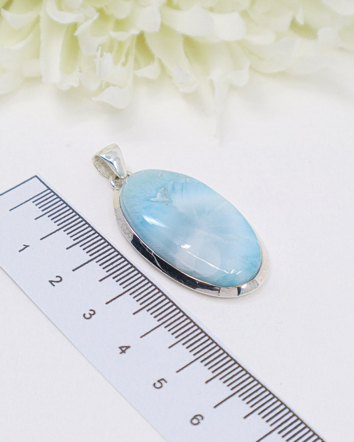 Large Oval Larimar Silver Pendant | Ocean Serenity & Soul Healing