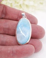 Large Oval Larimar Silver Pendant | Ocean Serenity & Soul Healing