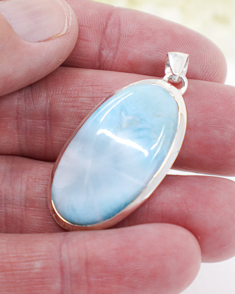 Large Oval Larimar Silver Pendant | Ocean Serenity & Soul Healing