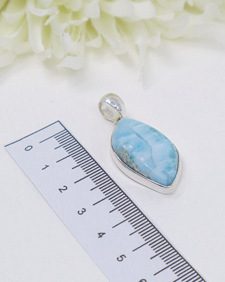 Pear Shaped Larimar Silver Pendant | Ocean Peace & Intuition