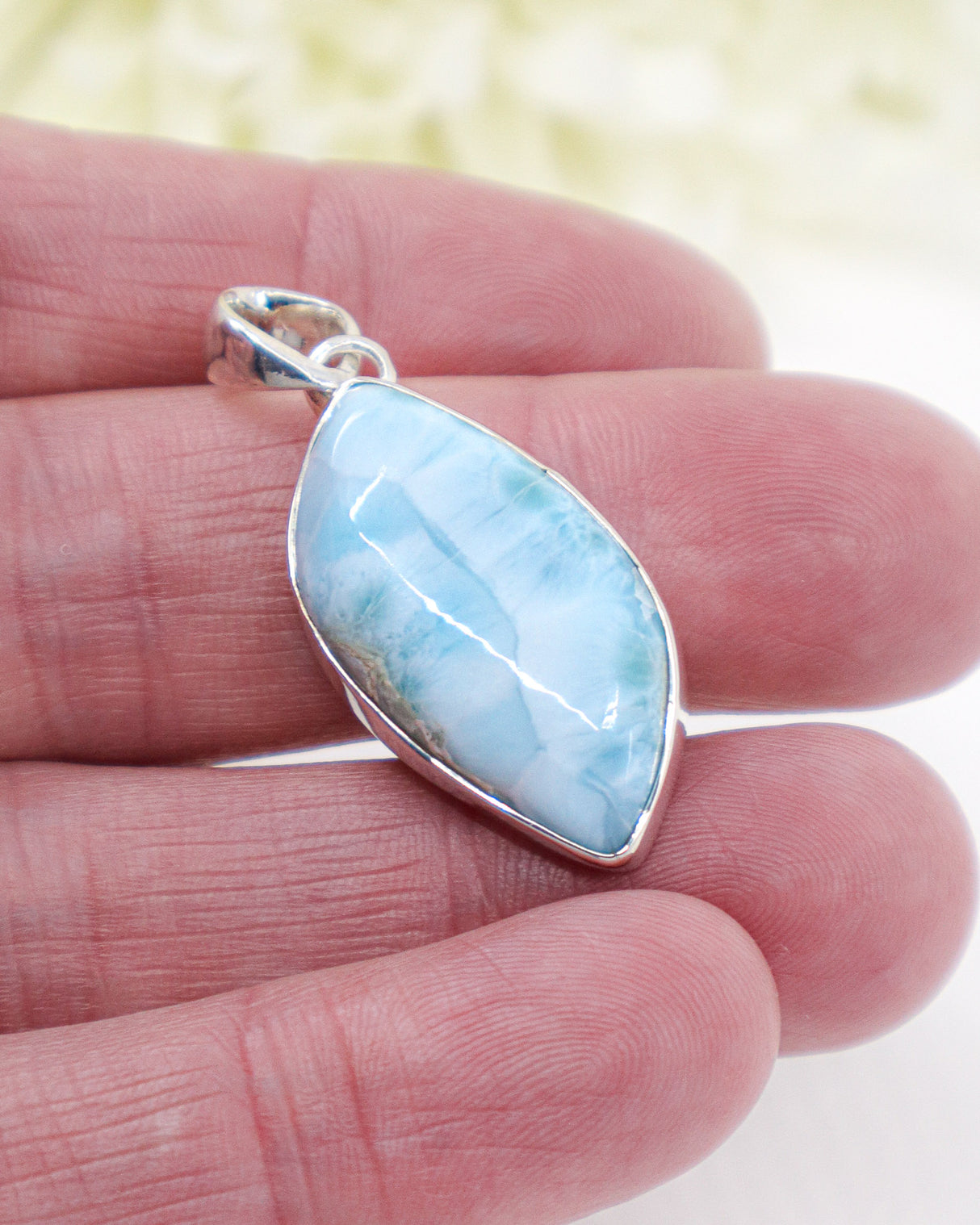 Pear Shaped Larimar Silver Pendant | Ocean Peace & Intuition