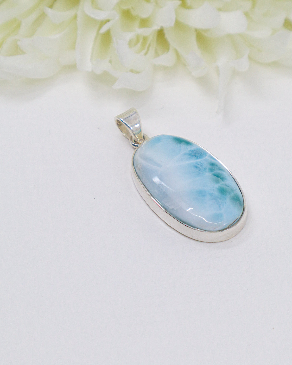 Oval Larimar Silver Pendant | Ocean Calm & Divine Feminine Energy