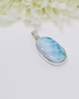 Oval Larimar Silver Pendant | Ocean Calm & Divine Feminine Energy