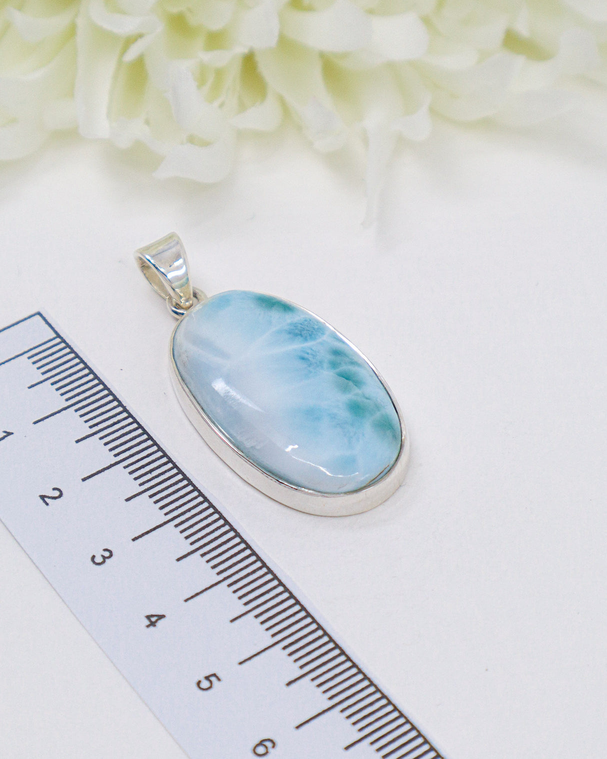 Oval Larimar Silver Pendant | Ocean Calm & Divine Feminine Energy