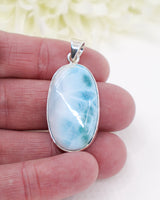 Oval Larimar Silver Pendant | Ocean Calm & Divine Feminine Energy