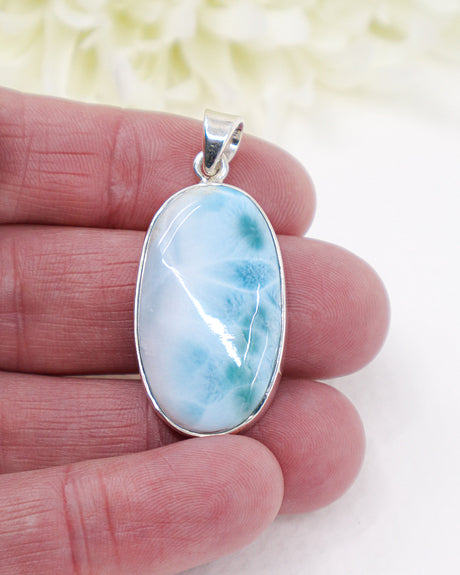 Oval Larimar Silver Pendant | Ocean Calm & Divine Feminine Energy