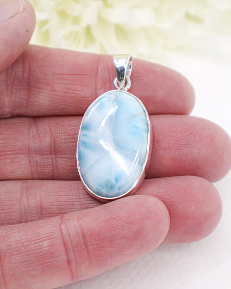 Oval Larimar Silver Pendant | Tranquility & Ocean Energy