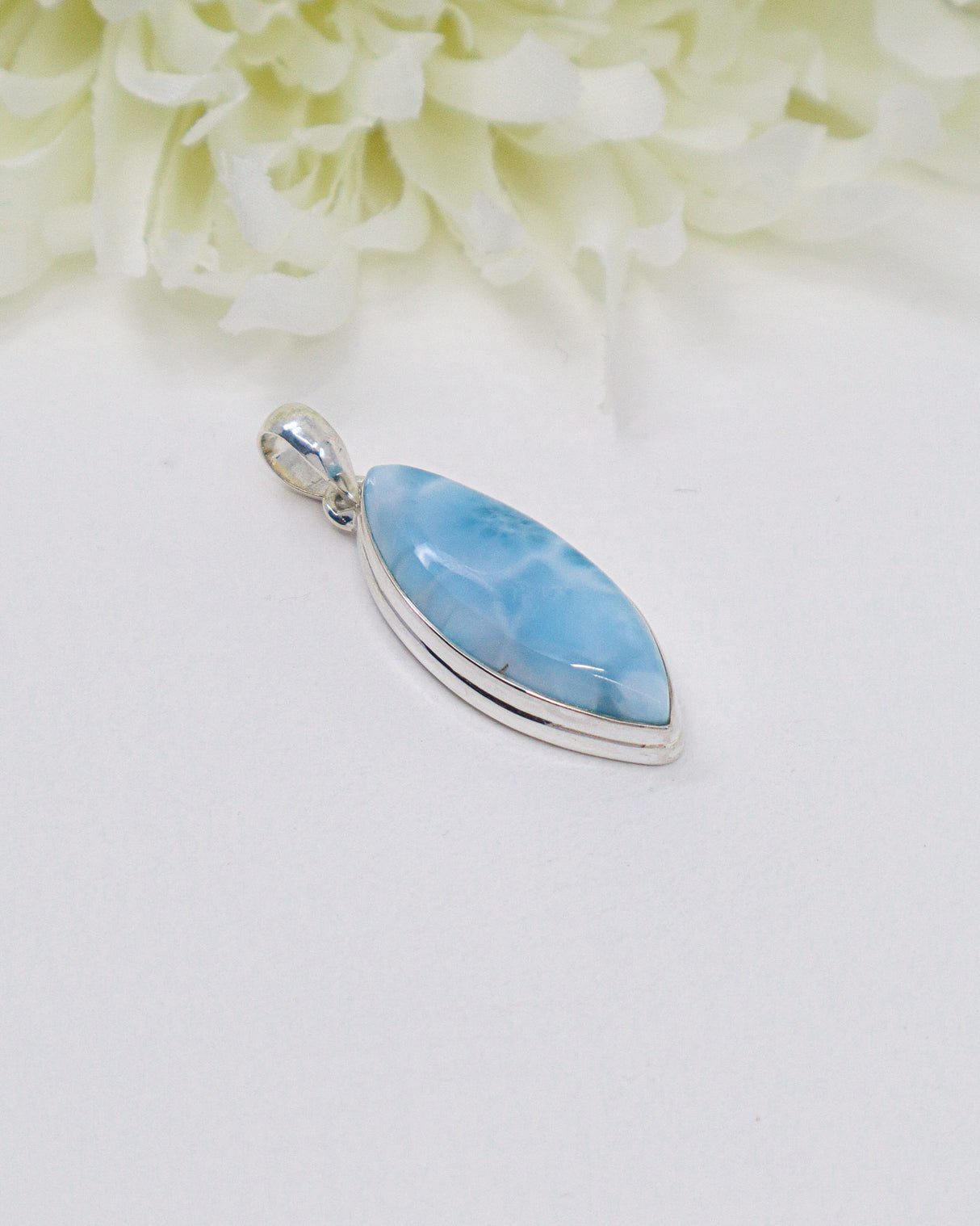 Marquise Larimar Silver Pendant | Intuition & Ocean Serenity