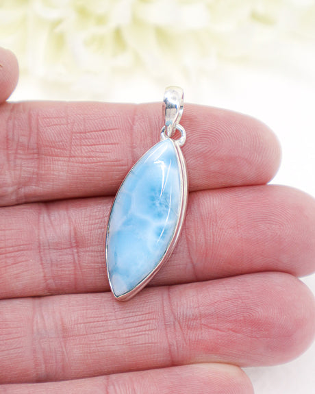 Marquise Larimar Silver Pendant | Intuition & Ocean Serenity