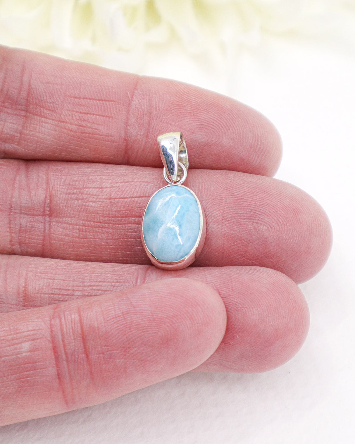 Petite Oval Larimar Silver Pendant | Calm & Ocean Energy