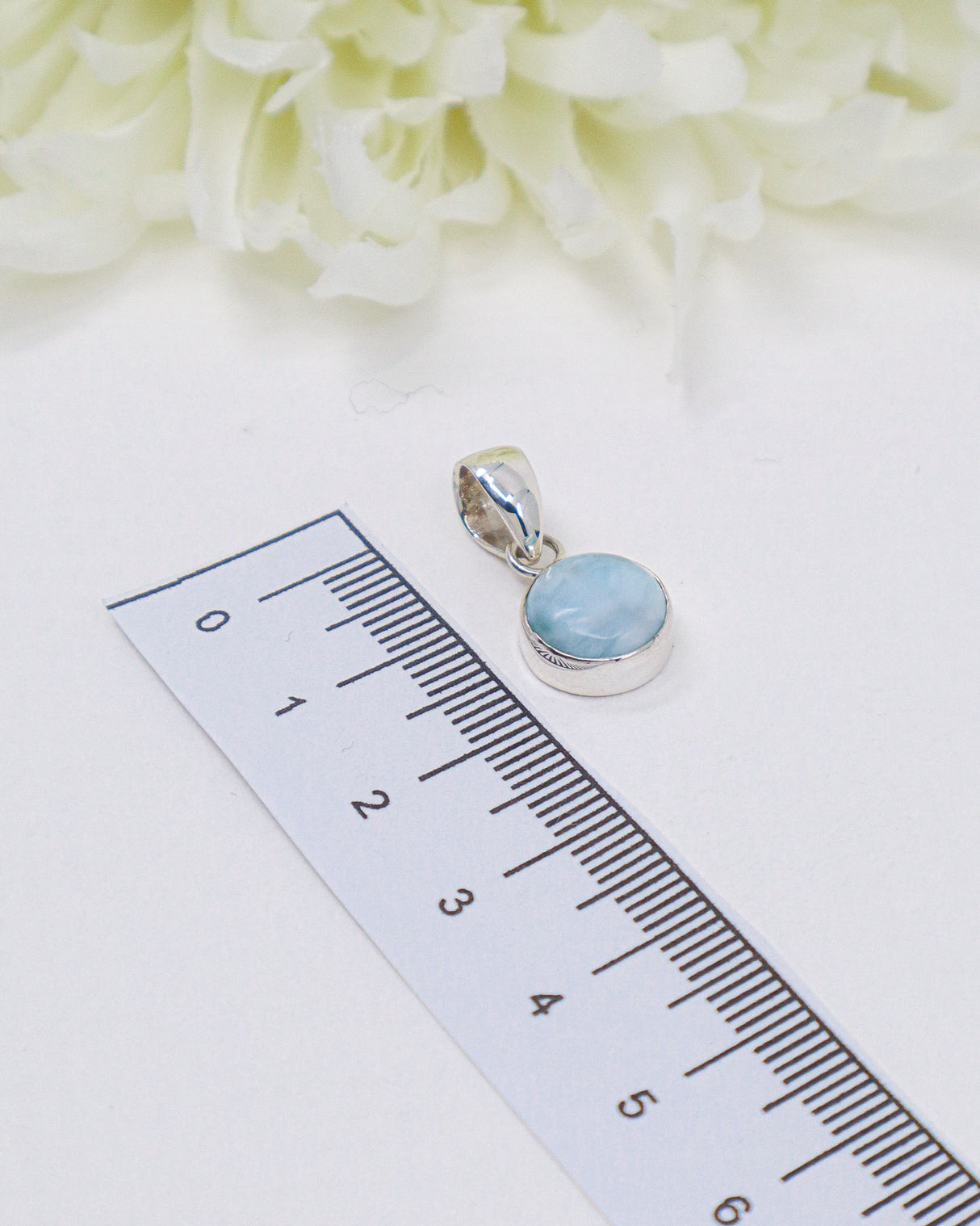 Petite Round Larimar Silver Pendant | Peace & Ocean Serenity