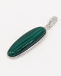 Natural Malachite sterling silver pendant with deep emerald green banding, elongated teardrop gemstone set in .925 silver with complimentary snake chain.