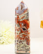 Money Agate tower with natural druzy pocket, red and earthy tones crystal point for abundance and grounding