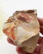 Australian Mookaite Jasper natural specimen with creamy white stone, deep burgundy and plum markings, ochre patches and raw edges, weighing 349 g.