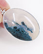 Large Moss Agate sterling silver pendant with forest green dendritic inclusions and translucent chalcedony, .925 silver crystal jewellery Australia.