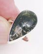 Moss Agate sterling silver ring size 7 with pear-shaped gemstone and natural forest green dendritic inclusions, crystal jewellery Australia.
