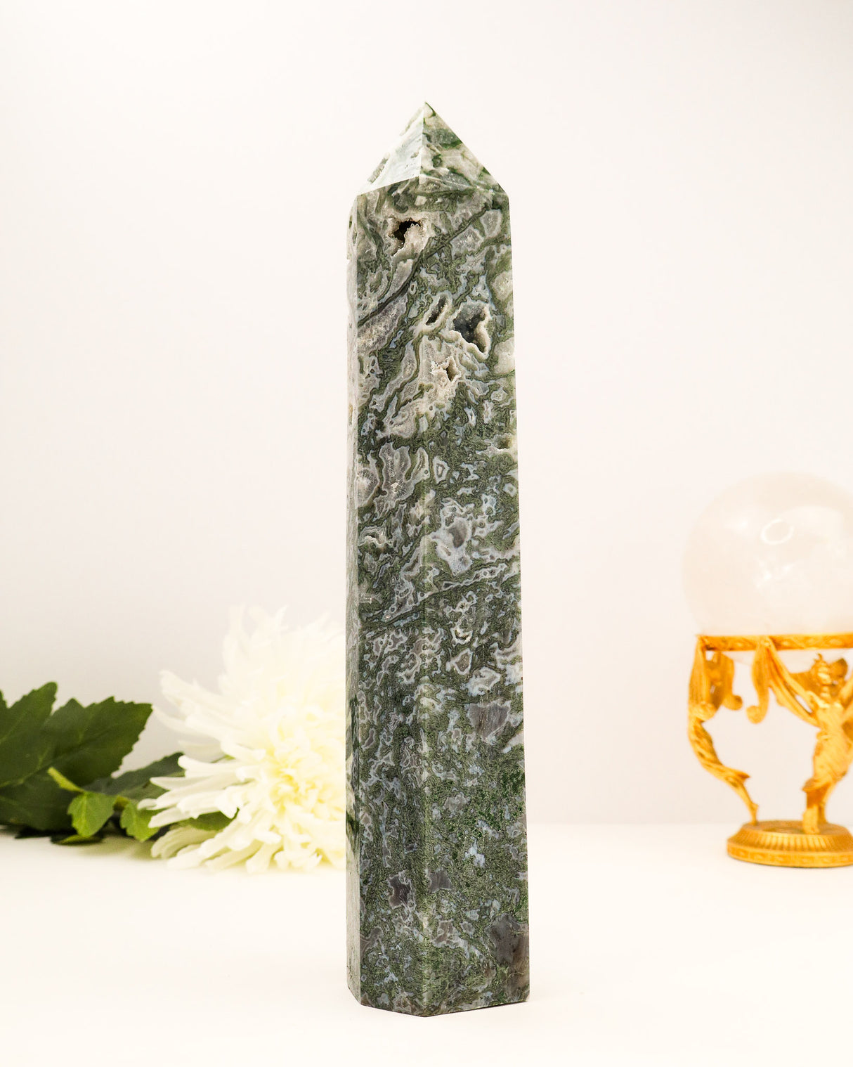 Moss Agate Druzy Tower | 28cm | 1.45kg | Growth & Abundance