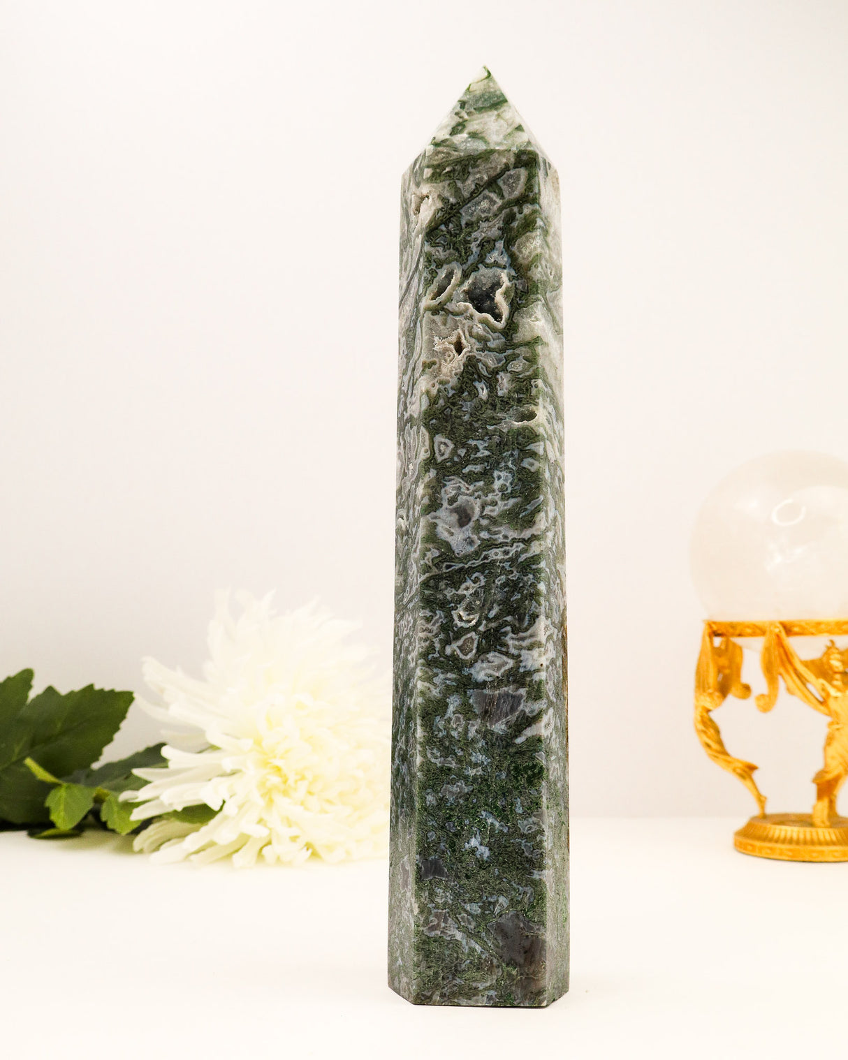 Moss Agate Druzy Tower | 28cm | 1.45kg | Growth & Abundance
