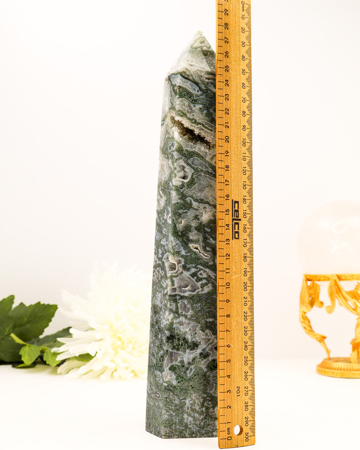 Moss Agate Druzy Tower | 28cm | 1.45kg | Growth & Abundance