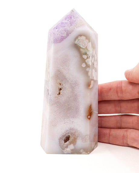 Pink Amethyst Blossom Garden Tower with Flower Agate & Druzy Caves – 728g