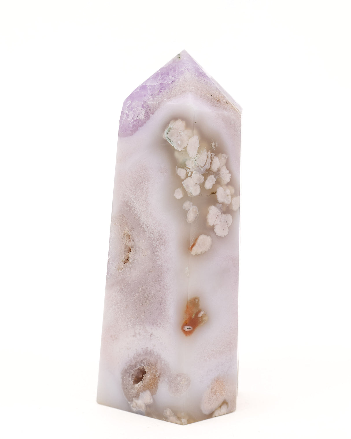 Pink Amethyst Blossom Garden Tower with Flower Agate & Druzy Caves – 728g