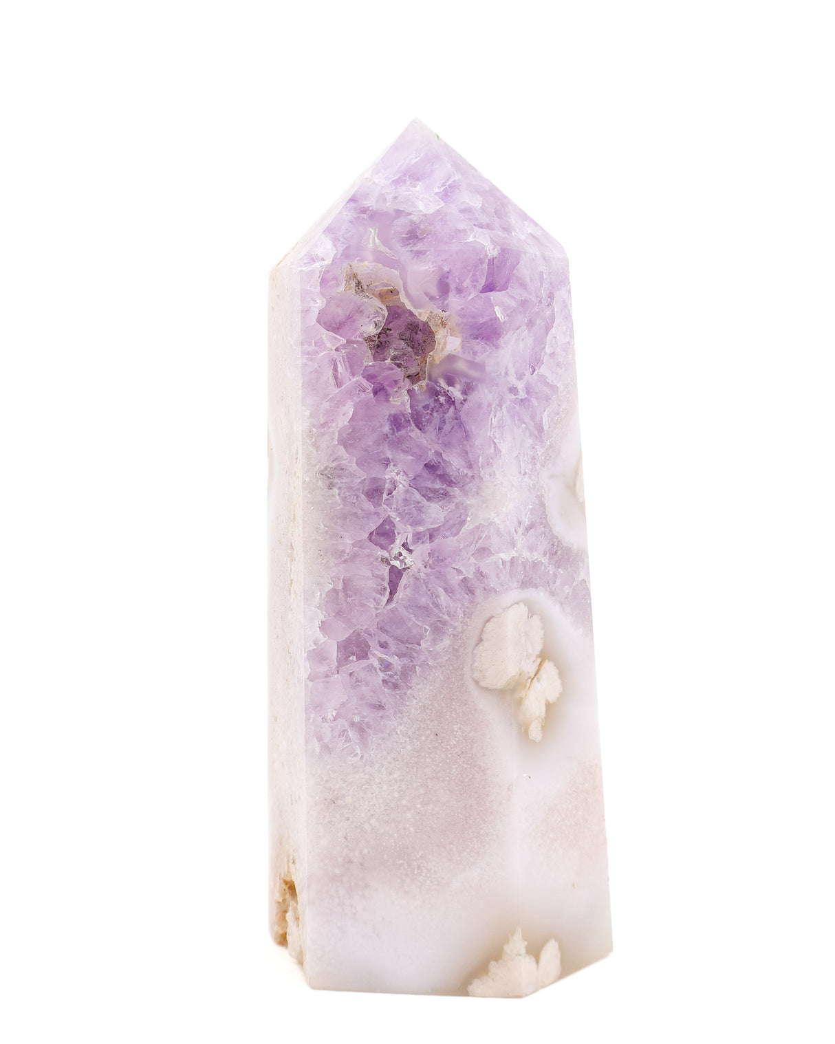 728g Pink Amethyst Flower Agate Tower with natural druzy caves, blossom formations and polished crystal point from Inspired By 3.