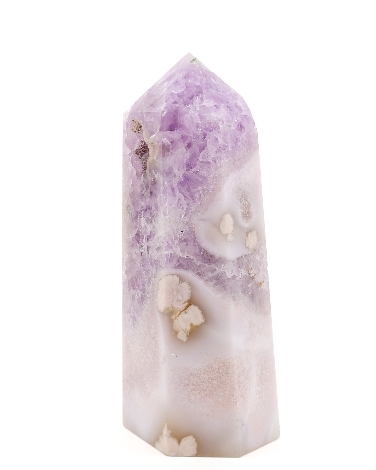 Pink Amethyst Blossom Garden Tower with Flower Agate & Druzy Caves – 728g