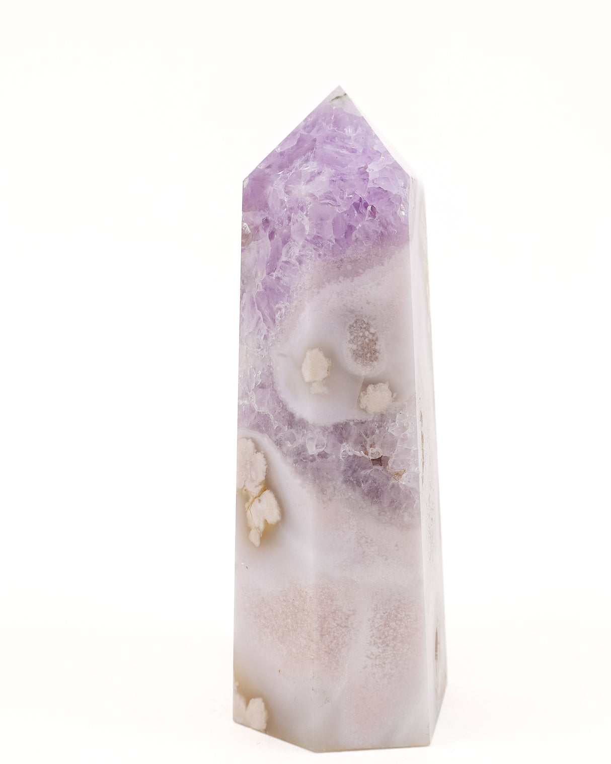 Pink Amethyst Blossom Garden Tower with Flower Agate & Druzy Caves – 728g