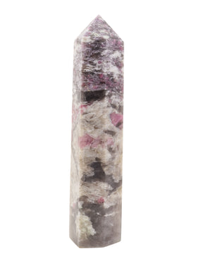 Large Pink Tourmaline in Quartz crystal tower 21cm tall with natural pink, smoky grey and cream mineral formations