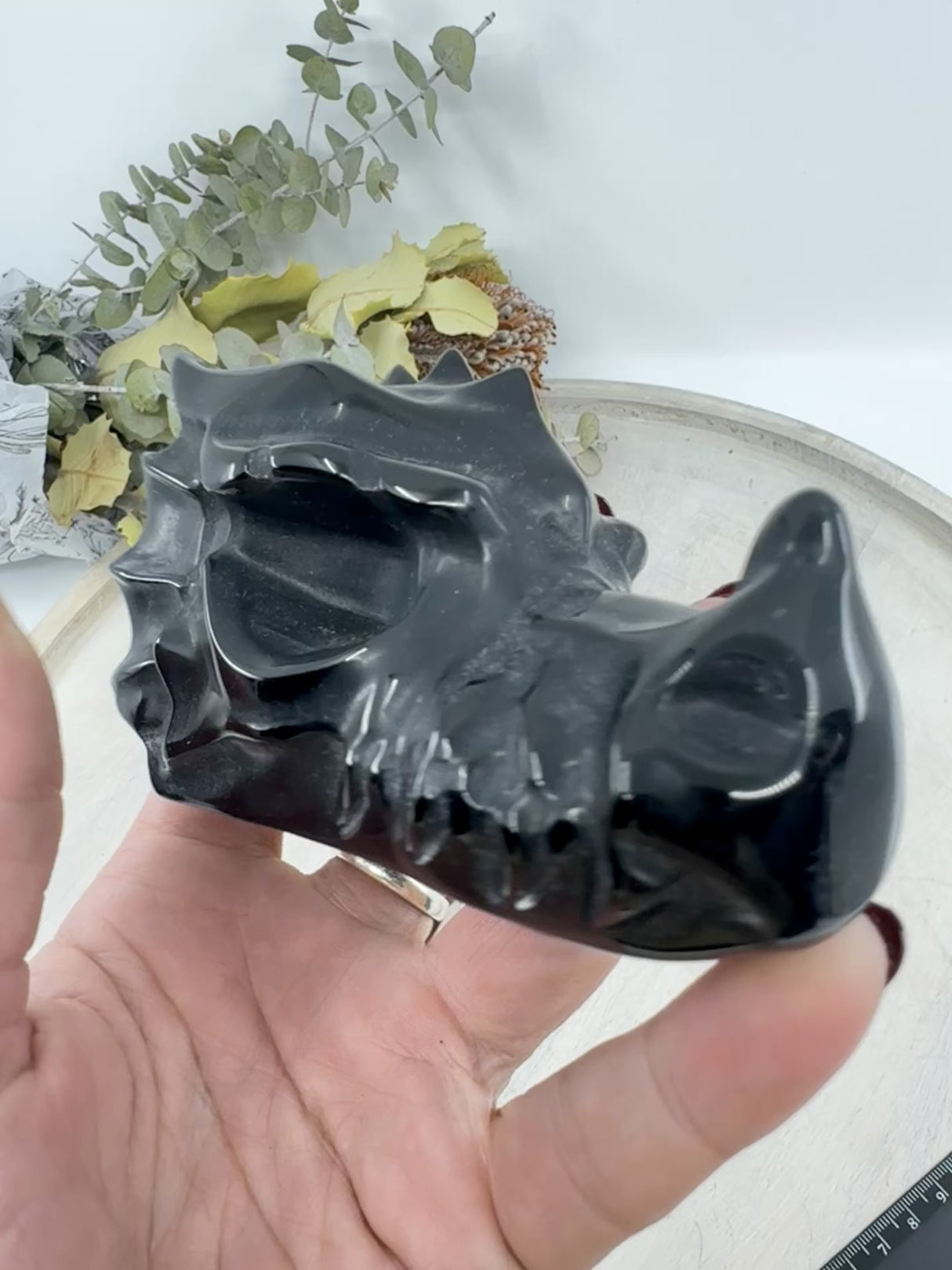 Black Obsidian dragon head carving 303g 10.5x5cm – glossy black crystal for protection, power and transformation – Inspired By 3 