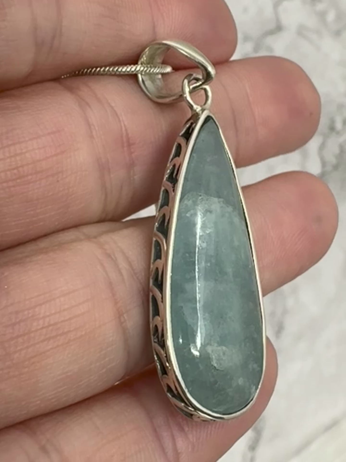 Aquamarine Large Silver Pendant & Chain  - “I clearly and calmly express my most authentic truth”.