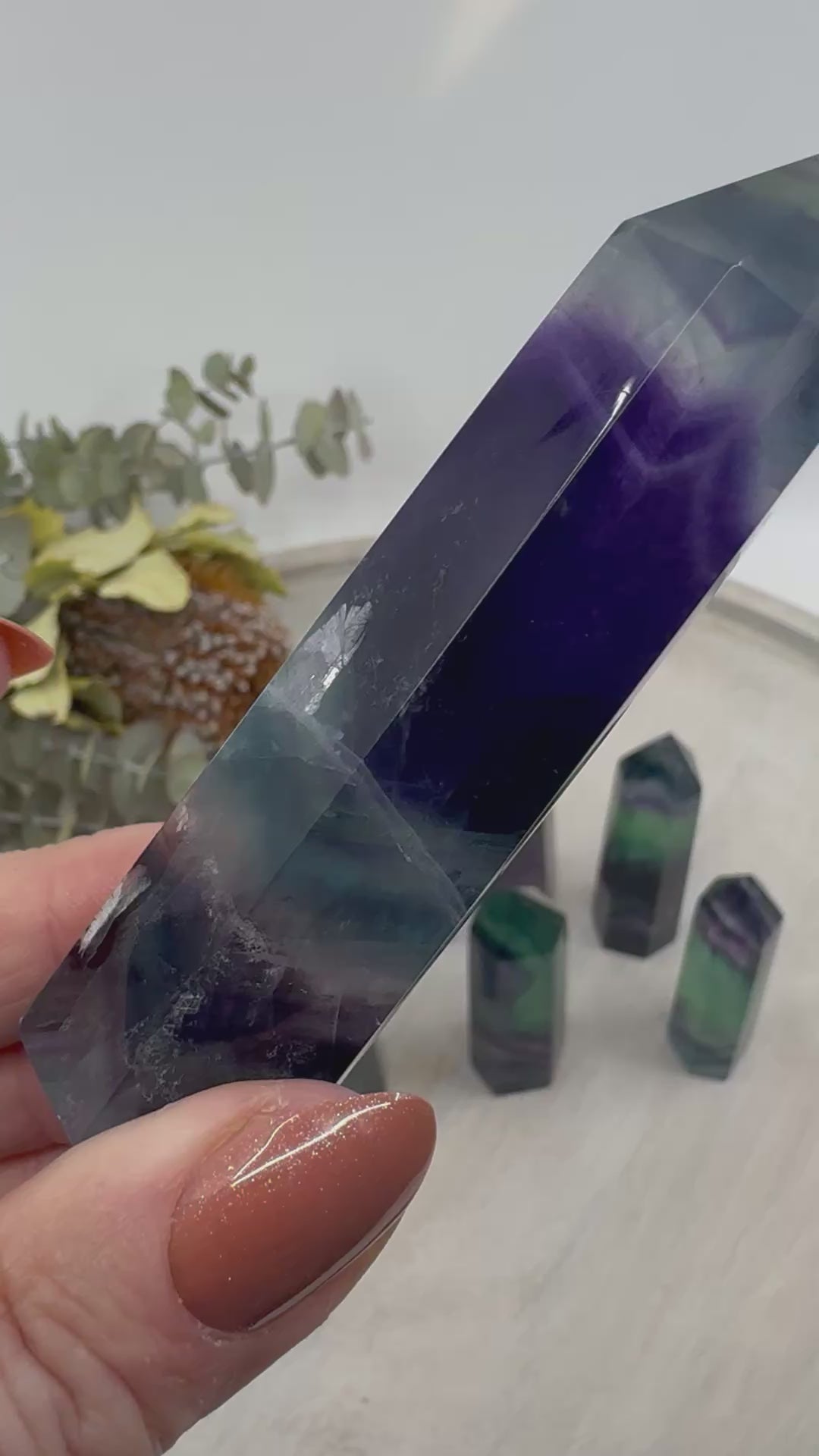 Rainbow Fluorite 6-Sided Point Collection – 7–8 cm × 2.5 cm (Intuitively Selected)
