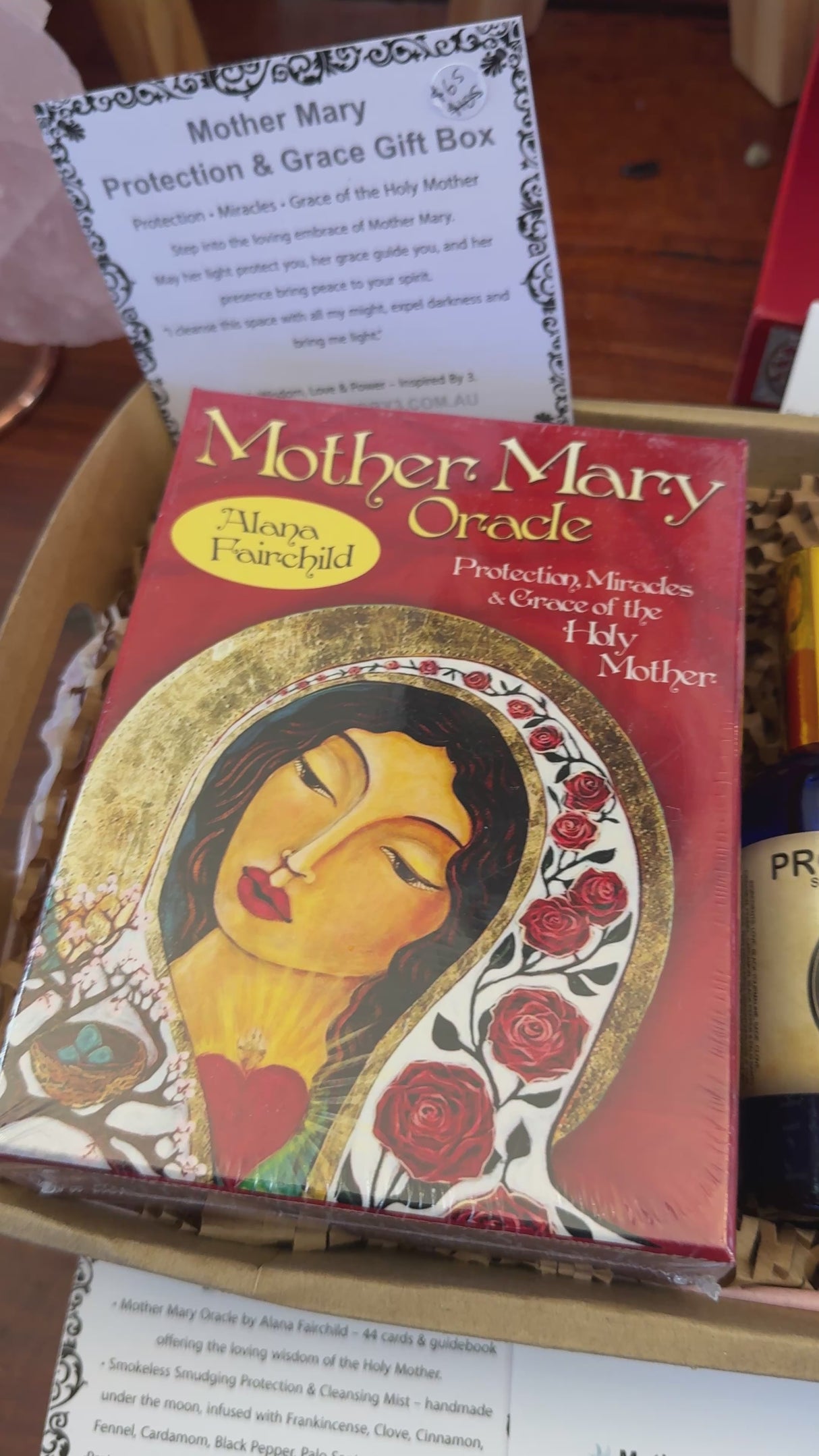 Mother Mary Protection & Grace Gift Box – Oracle, Rose Quartz Point & Smokeless Smudge Set